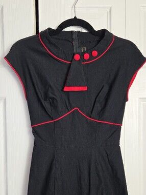 Stop Staring Black Midi Dress with Red Piping